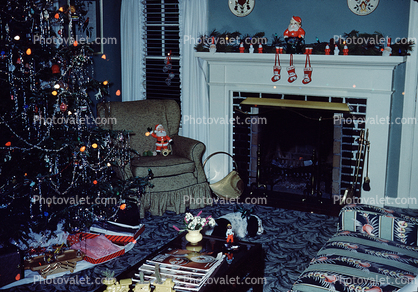 Fireplace, Tree, Stockings, furniture, December 1953