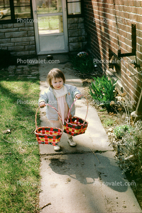 Girl, Funny, Cute, Empty Easter Baskets, July 1971, 1970s