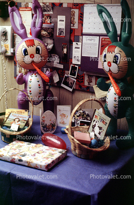 Eggs, Basket, balloon bunnies, 1950s