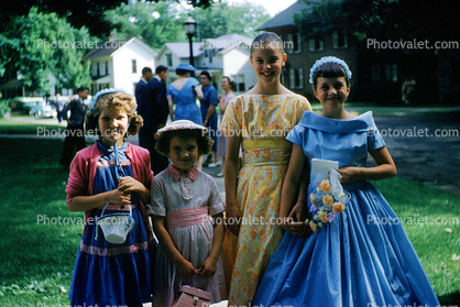 Girls, Formal, Dress, Hats, Easter, Roses, Basket, April 1958, 1950s, Akron