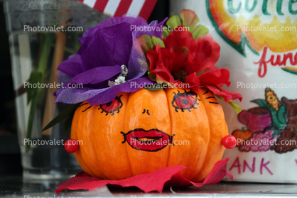 Pumpkin Girl, face, smiles, flowers