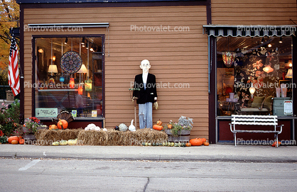 Door County, Scarecrow, Pumpkins, American Gothic