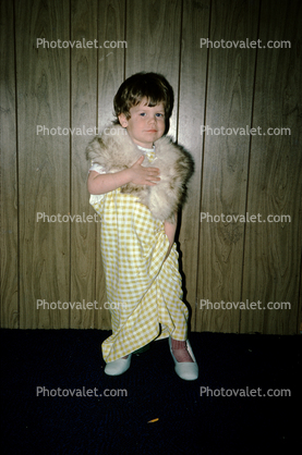Boy in a dress, high heels, fur, October 1972, 1970s