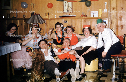 Men, Women, playing dress up, funny, Drunk, 1950s