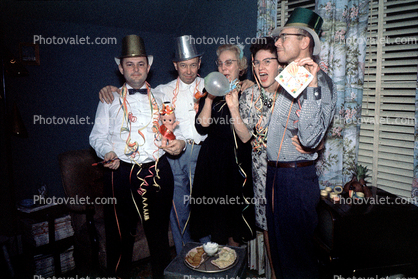 New Years Party, Woman, Man, Drunk, hats, 1950s