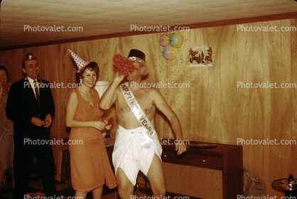 Diaper Man celebrating the new year, 1950s