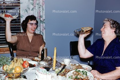 Family Pie Fight, Dinner, Table, Fruit Basket, 1950s