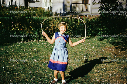 Girl, Jump Rope, Backyard, Skipping Rope, Shadow, September 1953, 1950s