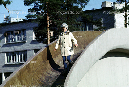 footbridge, girl, coat, cold, October 1969, 1960s