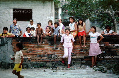 Brick Wall, Girls, Boys, Elementary School, Yelapa, Mexico