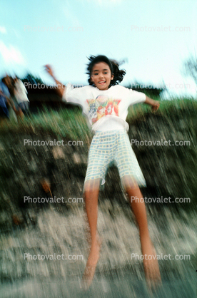 Laughing girl, Smiles, jumping, Motion Bllur