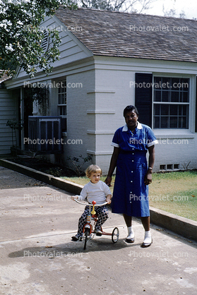 Tricycle, boy, Nanny, house, 1960s