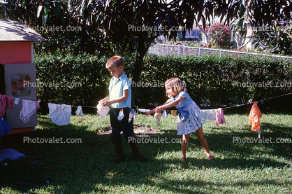 Playing House, Playhouse, washing line, drying, clothes, 1950s, Water Fountain, aquatics