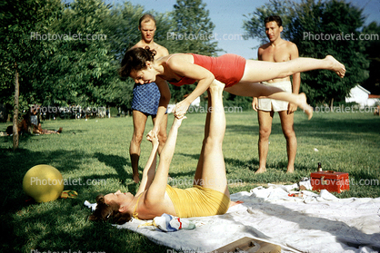 women, swimsuits, aio, man, woman, legs, arms, 1950s