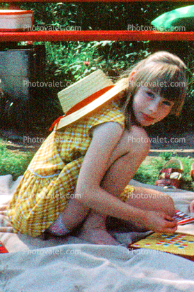 Girl, Backyard, Playing Board Game, 1960s
