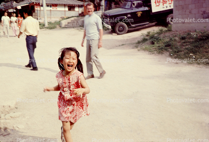 Girl, Happy, Funny, Retro, Running, Mrs Kims daughter, Korea, June 7 1979, 1970s