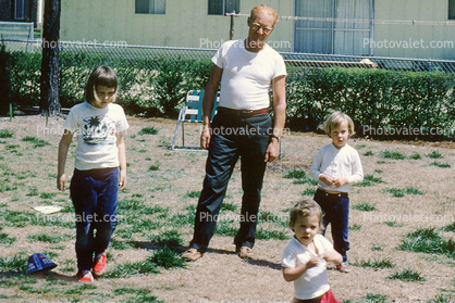 Father, Children, Backyard, Girls, 1950s