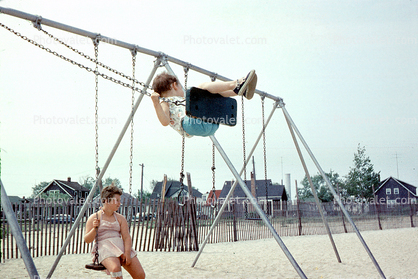 Girl, Swing Set, Swinging, July 1956, 1950s