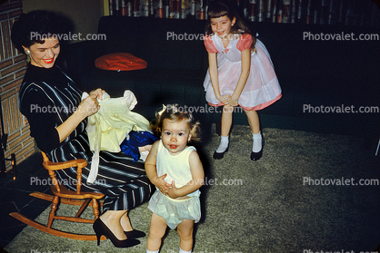 Mother in a rocking Chair, Baby, Diapers, Girl, 1950s