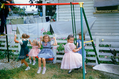 Backyard, Easter, Swing, Formal Dress, 1950s