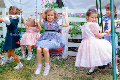 Backyard, Easter, Swing, Formal Dress, 1950s
