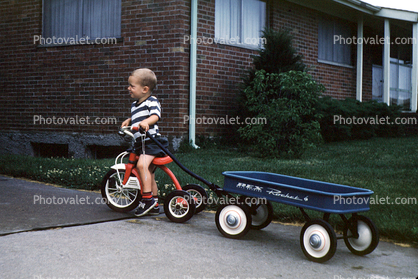 Boy, Tricycle, Rex Rocket Wagon, Home, House, June 1960, 1960s