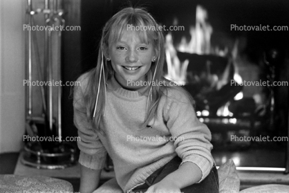 Smiling Girl, happy, fireplace, sweater