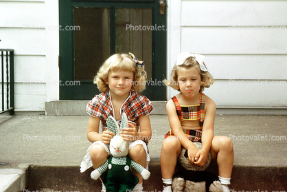 Bunny Rabbit, Girls, Backyard, Sisters, Milwaukee Wisconsin, 1948, 1940s