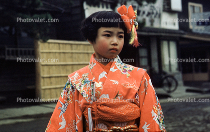 Girl, ribbon, Japanese Kimono, 1950s