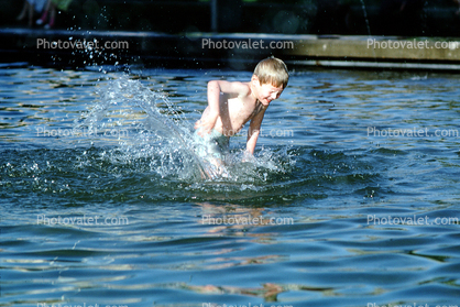Boy splashing water, Fountain, Pond, Bratsk, Siberia