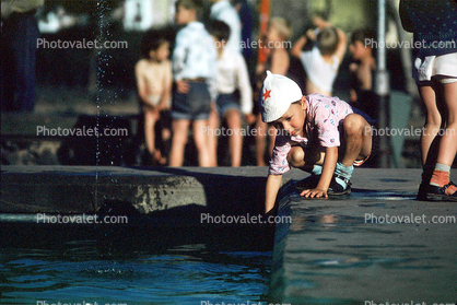 Little Boy with Red Star Hat, Fountain, Pond, Bratsk, Siberia, Red Star