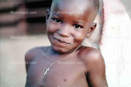 Smiling African Boyk Face, Cross Necklace