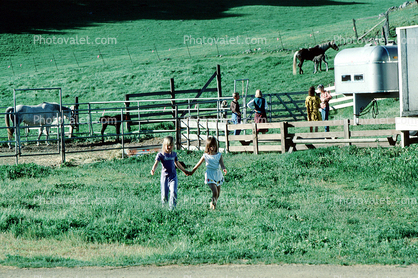 Two Girls Walking Hand in Hand, Petaluma Farm