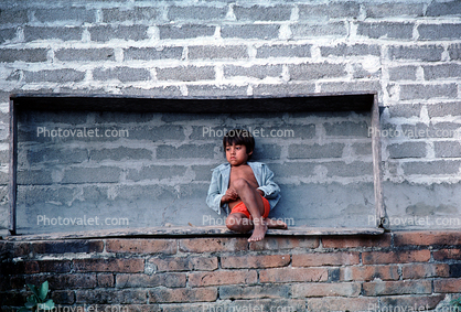 Boy Framed in SchoolYard, Yelapa, Mexico
