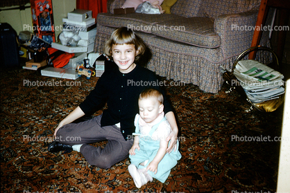 Sister, Baby, toddler, smiles, 1960s