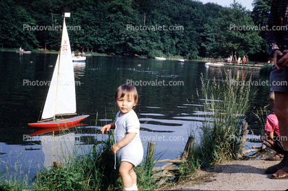 Toddler, Sailboat, Lake, Pond, Sailing, Model, 1960s