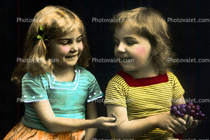 Girl, Boy, Grapes, Friends, smiles, cute, RPPC, 1920's