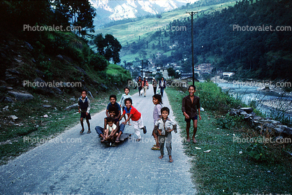 Boys, Himalayan Foothills, Nepal, Araniko Highway, Himalayas, Kodari