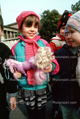 Girl, doll, scarf, cap, jacket, cold