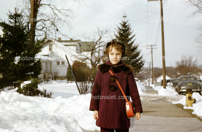 1950s, Girl in the Snow, winter, ice, cold, coat