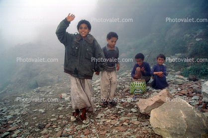 Boys high up the mountain, Al Hajjara, Yemen