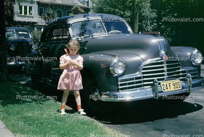 girl, Pontiac car, California, 1947, 1940s