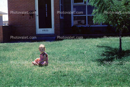 Girl, Frontyard, Lawn, 1954, 1950s