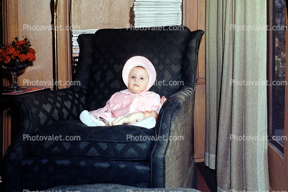 Baby, Bonnet, Toddler, Hat, Seat, Chair, May 1954, 1950s