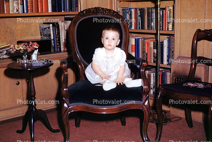 Baby, Girl, Chair, Bookshelf, Seat, May 1954, 1950s