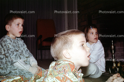 Boy, Girl, Brother, Sister, Siblings, Fireplace, 1950s