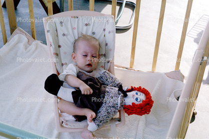 Raggedy Ann, Doll, Sleeping Baby, Crib, Car Seat, 1960s