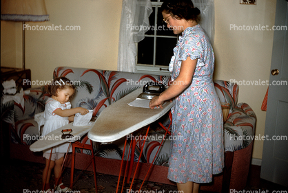 Vicky and Mom Ironing, 1950s