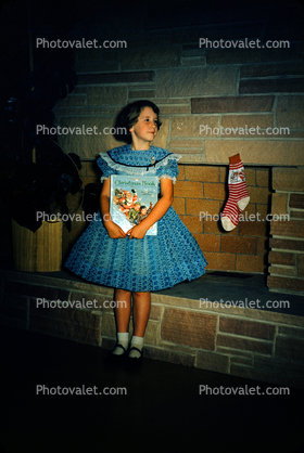 Smiling Girl, formal dress, Christmas Book, 1950s