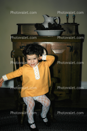 Funny Girl, Cute, dress, stockings, rocking chair, 1950s